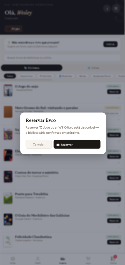 App do aluno do BiblioClube Escolas, tela de reserva de um livro disponível no acervo